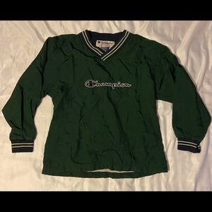Vintage Men’s Champion Green and Black Windbreaker Crewneck Size L